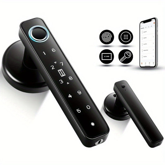 Smart Door Lock Handle with Fingerprint, Keypad, IC Card, App and Key in Single or Double Row Options