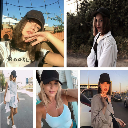 Baseball Cap with Attached 12-Inch Straight Bob Hairpiece in Style4, Black, 613 or 107 Checkout Options