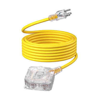 Heavy Duty Extension Cord 25ft 6-Outlet SJTW 14AWG with Protective Cover & On/Off Switch – Outdoor Indoor Power Strip Cord for Workshop, Garage, Christmas Lights, Tools