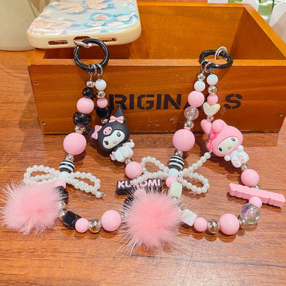 Kawaii Beaded Phone Chain Keychain Sanrio Kuromi My Melody Anime Backpack with the Listed Color, Size or Set Options for Everyday Carry