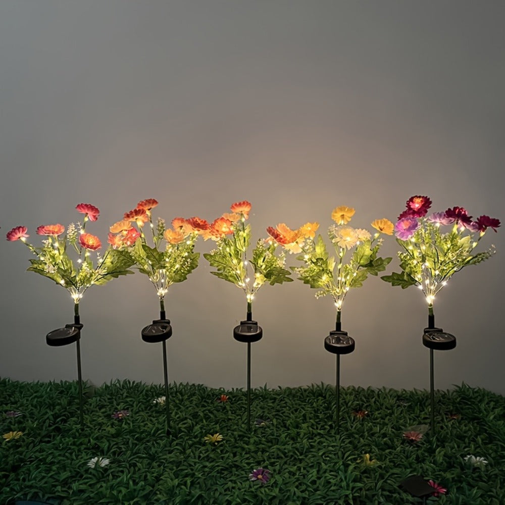 Solar Garden Lights 5-Piece Snow Lotus Flower Stakes with Multicolor LEDs and 72cm Height for Patio