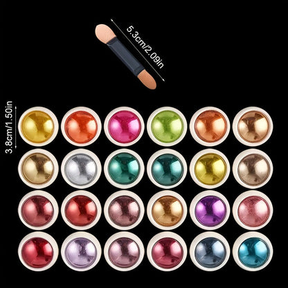Chrome Nail Powder 24 Colors Set Holographic Mirror Effect Metallic Reflective Glitter Pigment for Gel Acrylic Nails DIY Manicure Art Decoration Non-Discoloring