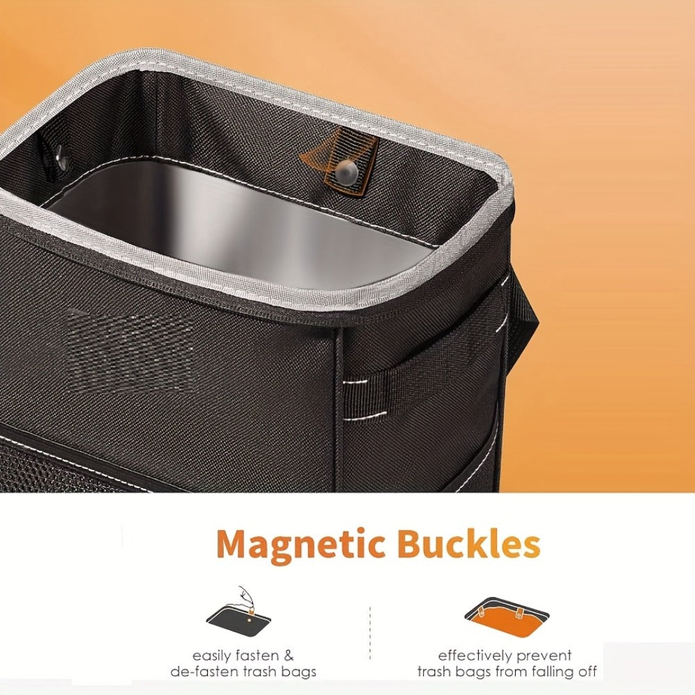 Car Trash Can with Lid - 2 Gallon Leak-Proof Garbage Bin with Storage Pockets for Car, SUV & Truck - Multipurpose Vehicle Waste Bin, Black