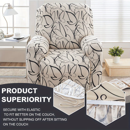 Recliner Slipcover Set, Four-Piece Polyester-Spandex Cover with Side Pocket in Ten Printed Options