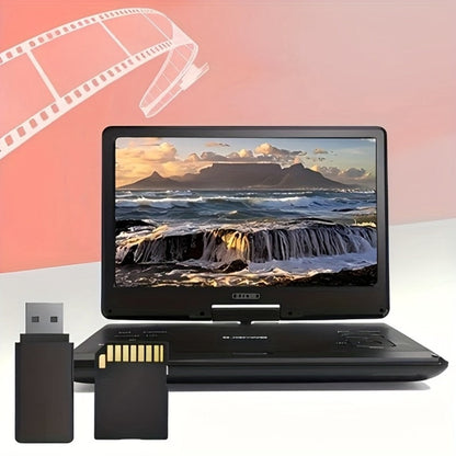 Portable DVD Player 14.1 Inch HD Screen, AV IN/OUT Sync TV & Projector, 270° Rotating Screen, Region Free, USB SD Card, Remote Control, 6-Hour Battery, Dual Speakers for Car Home Travel