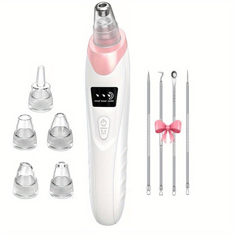 Pink Pore Vacuum Blackhead Remover with 3 Suction Levels, 5 Heads and 4 Manual Extractor Tools