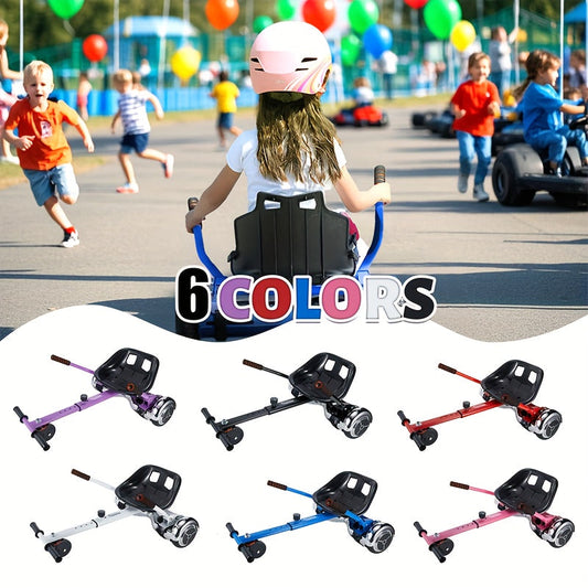 Hoverboard Go Kart Seat Attachment Kit for Kids 6.5"-10" Self Balancing Scooter Conversion Accessories with Off-Road Tires, Shock Absorber & Dual Footrests – Sturdy Metal Frame, Easy Install, Fun Ride