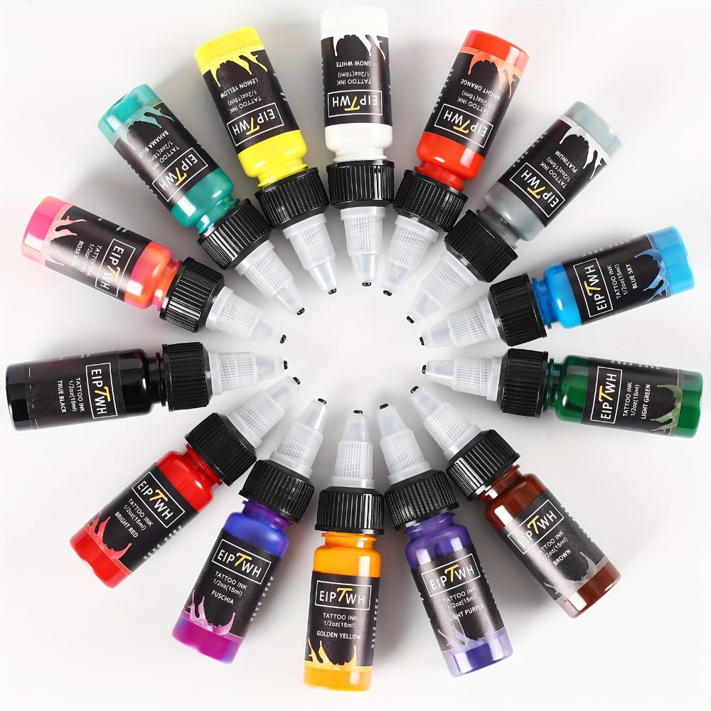 Tattoo Ink Set 14 Colors — EIPTWH 15ml Vivid Pigment Kit, Long-Lasting Skin-Safe Formula, Complete Professional & Beginner Color Palette for Body Art