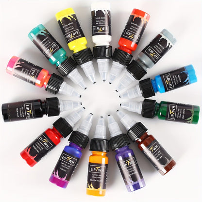 Tattoo Ink Set 14 Colors — EIPTWH 15ml Vivid Pigment Kit, Long-Lasting Skin-Safe Formula, Complete Professional & Beginner Color Palette for Body Art