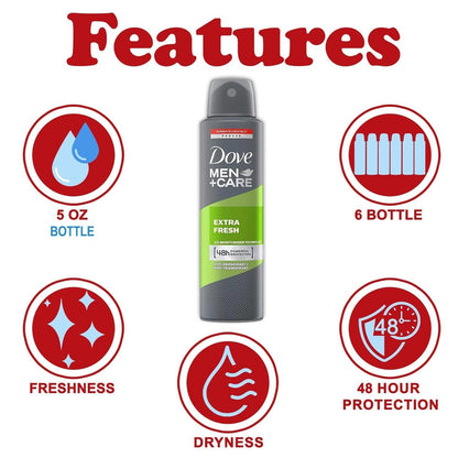 Dove Men+Care Extra Fresh Antiperspirant Spray, 150 ml Cans with Three-Pack or Six-Pack Checkout Options