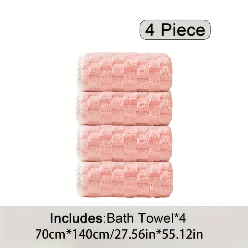 Bath Towels Set 4 or 8 Piece Microfiber Waffle Weave Collection in Gray, Pink, Blue and Beige