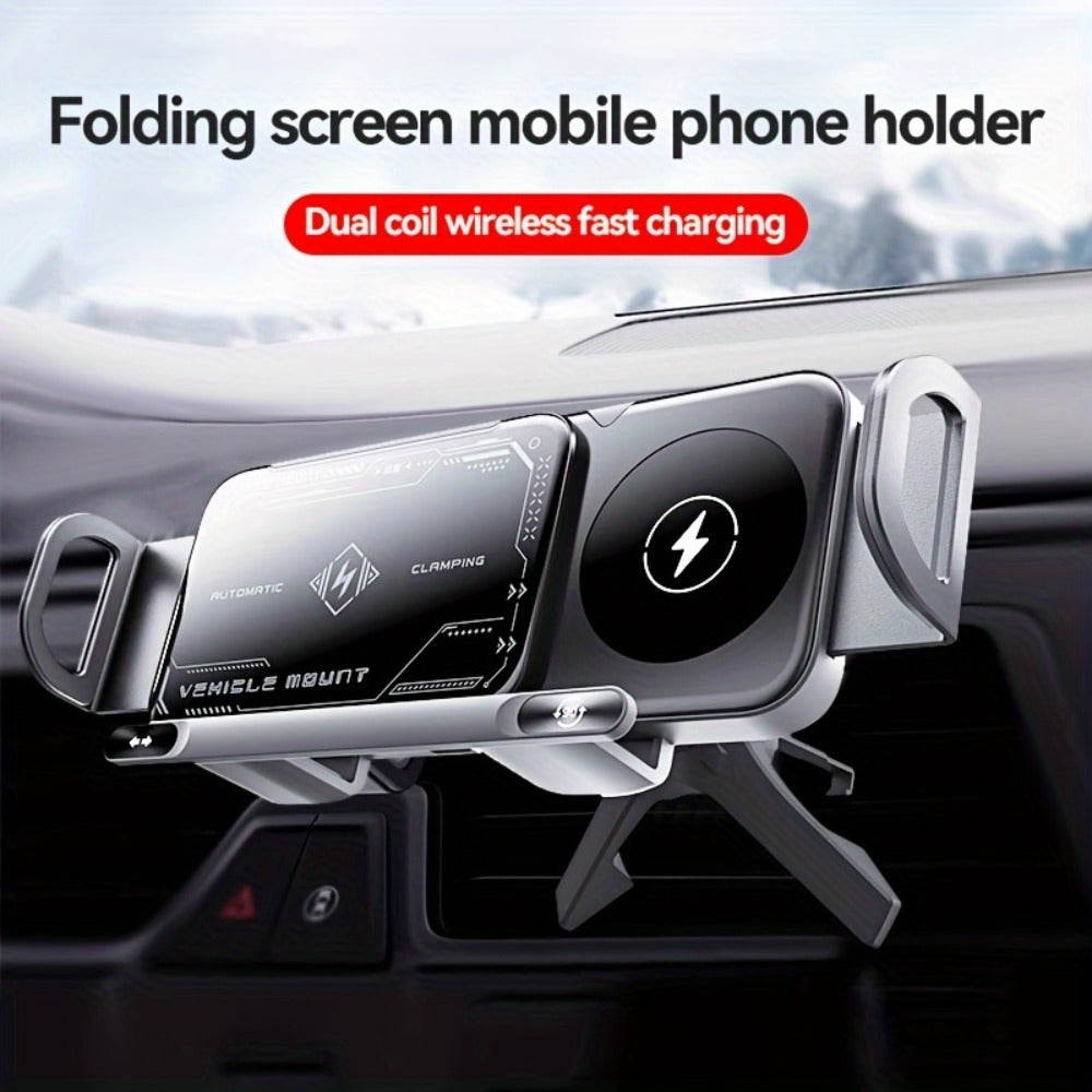 Car Wireless Charger Mount for Samsung Galaxy Z Fold 15W Auto-Clamping Fast Charging Holder – 360° Rotating Ball Joint, Air Vent & Center Console Mount, Super Capacitor Power-Off Delay | All Qi Phones