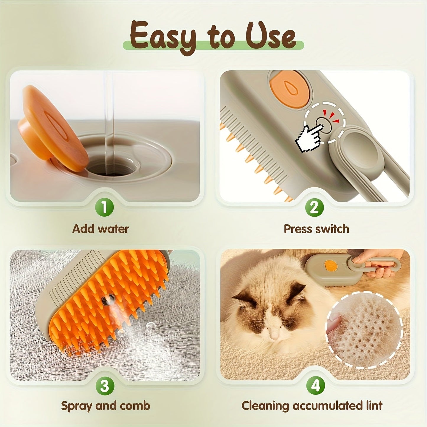 Cat Grooming Steam Brush - Self-Cleaning 4-in-1 Pet Brush with Spray for Cats & Dogs Shedding Grooming Control Deshedding Tool