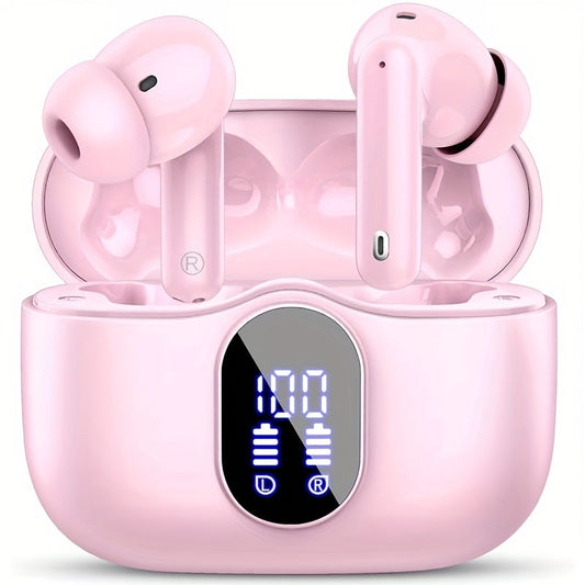 Wireless Earphones Bluetooth 5.3, 40-Hour Playtime, Bass Stereo Sound, LED Display, Noise-Cancelling Mic, Type-C Charging - In-Ear Earphones for Laptop, Tablet, Phone & Sports