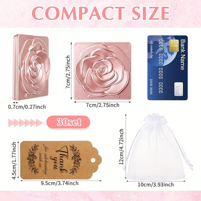 30-Set Rose-Shaped Compact Mirror Favors with Thank-You Tags, Organza Bags and 2.75-Inch Folding Cases