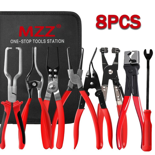 Fuel Line Pliers Set 8pcs Heavy Duty – Auto Fuel System Repair Kit with 80° Disconnect Pliers, Hose Clamp Pliers, Caliper & Filter Tool, Durable Steel, Red & Black Handles for Mechanics & DIY