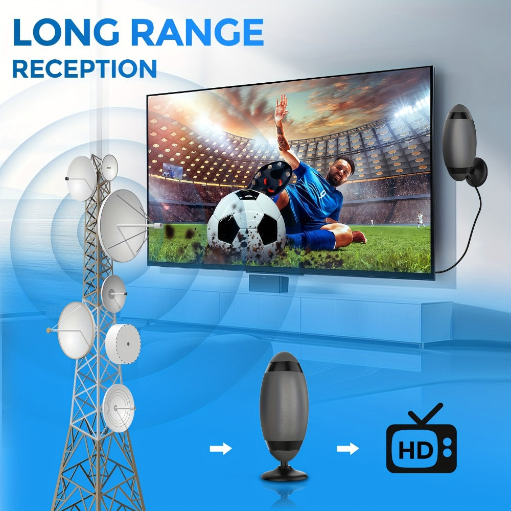 TV Antenna with Metal Oval Receiver, USB-Powered Inline Module, Coaxial Cable and Wall-Mount Hardware