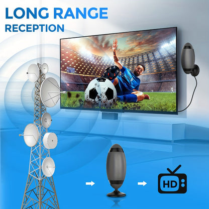 TV Antenna with Metal Oval Receiver, USB-Powered Inline Module, Coaxial Cable and Wall-Mount Hardware