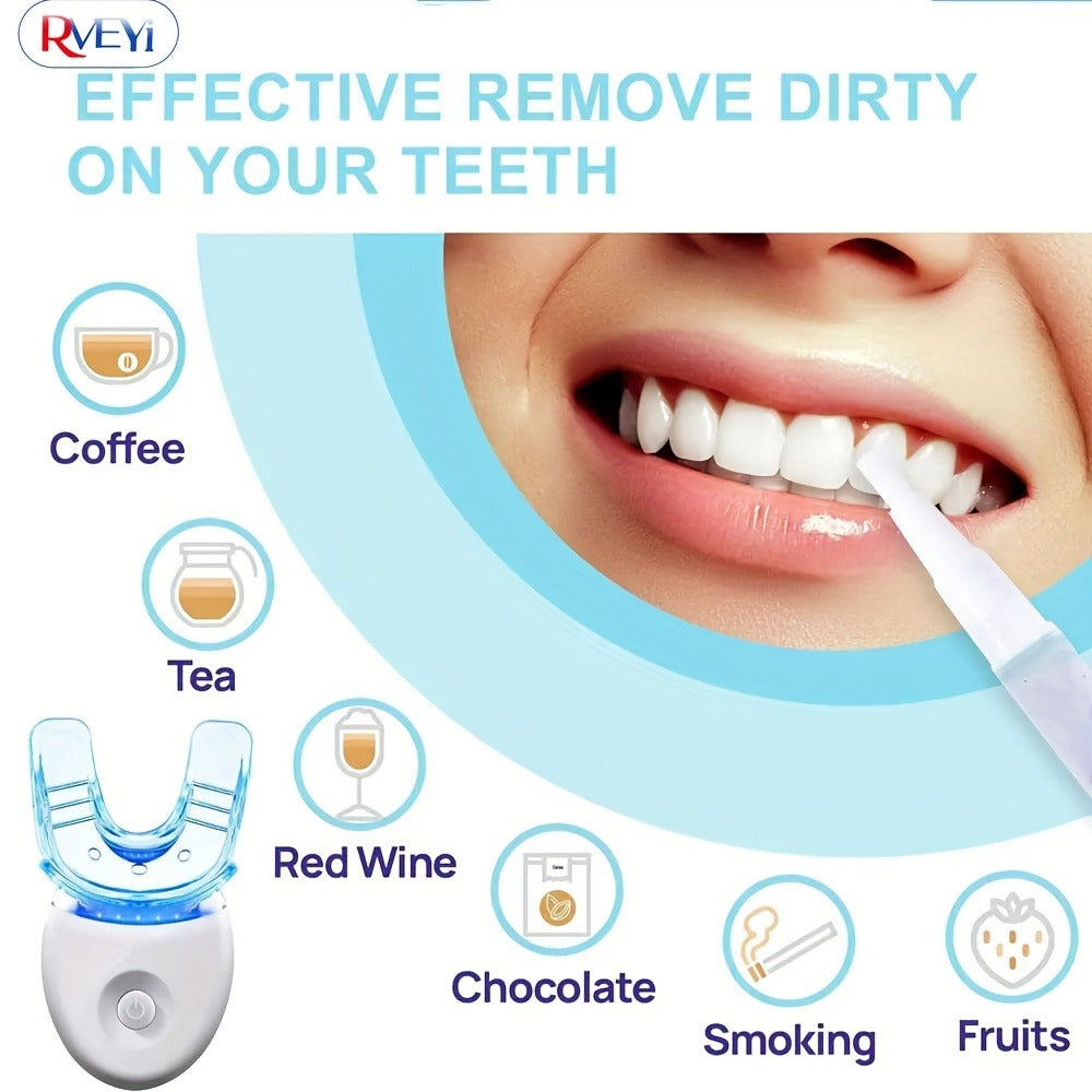 White or Blue Five-LED Teeth Whitening Kit with Five Gel Syringes and 10.8 cm Mouthpiece Device