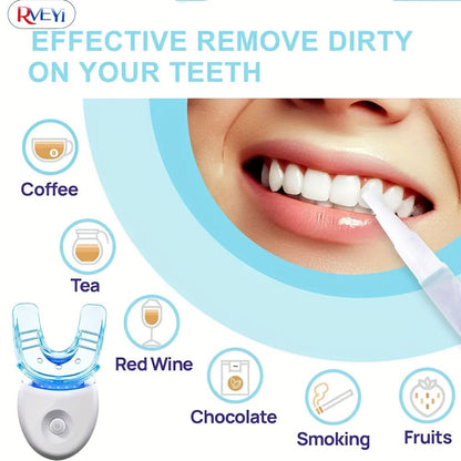 White or Blue Five-LED Teeth Whitening Kit with Five Gel Syringes and 10.8 cm Mouthpiece Device