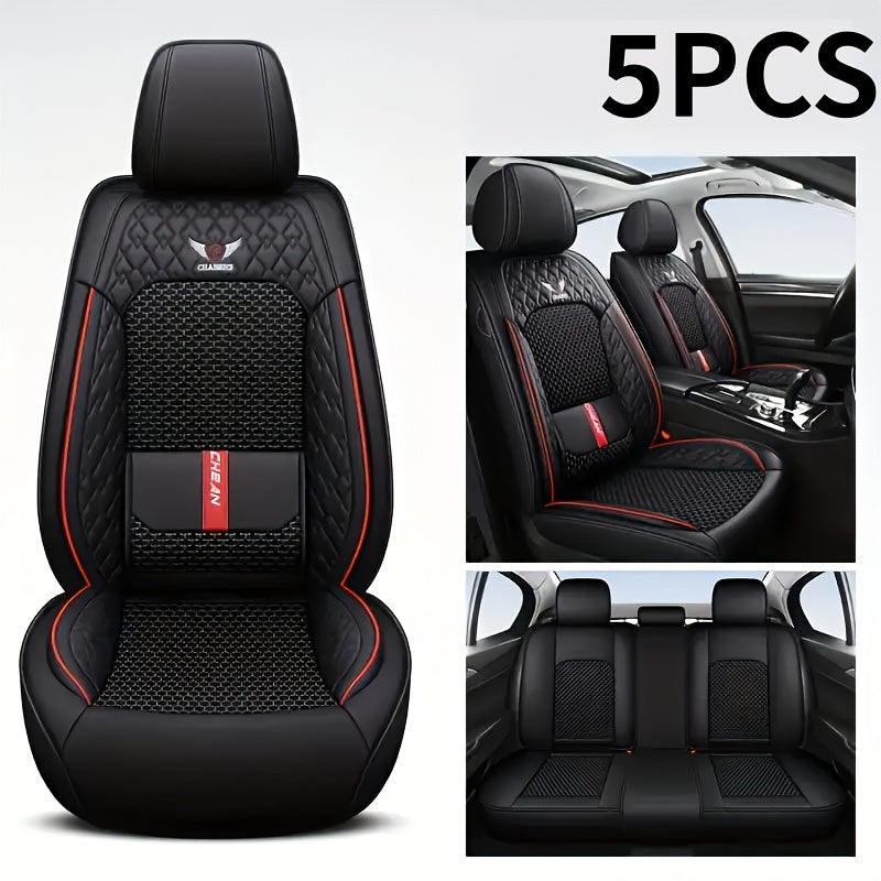 Car Seat Covers 3D Diamond-Embroidered Faux Leather with Two-Front or Five-Seat Set Options