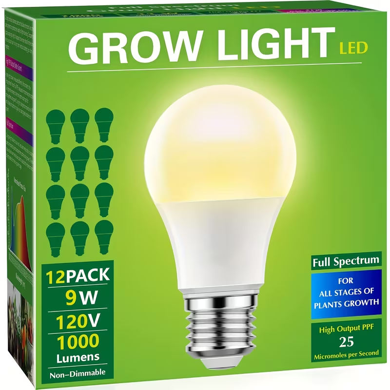 Grow Light Bulb A19 E26 Full Spectrum 9W 100W Equivalent | Natural White 4000K LED Plant Bulb for Indoor Plants Seed Starting | 2 4 6 12 Pack Options