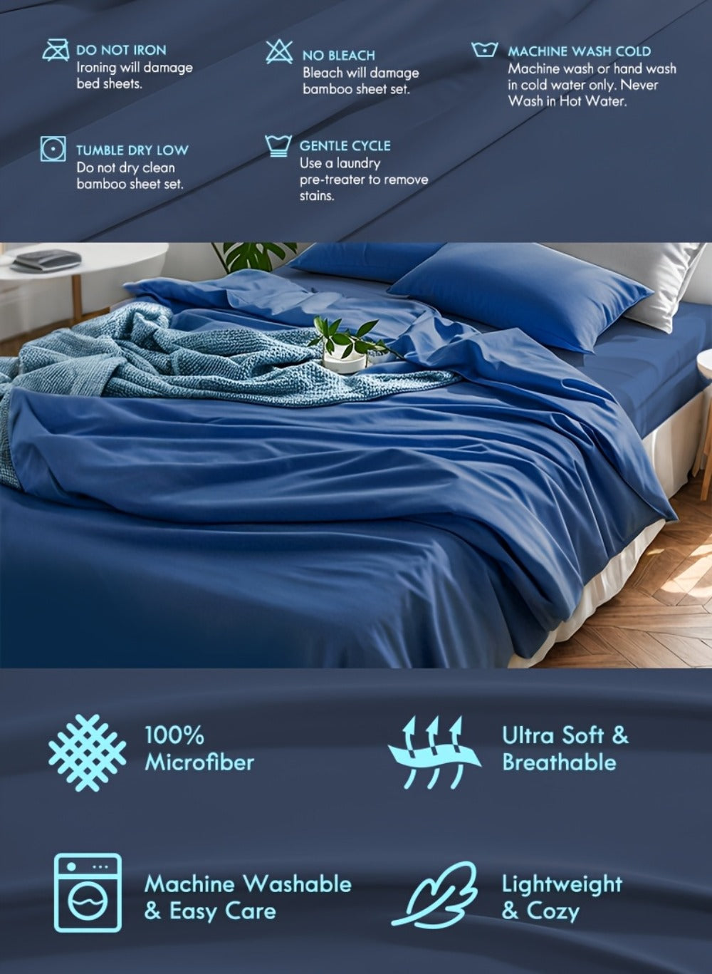 Fitted Sheet Set Deep Pocket | Soft Cooling Breathable Bedding 3-4pcs Fade-Resistant All-Season for Twin Full Queen King – Solid Color Bed Sheets for Dorm Guest Room Everyday Use