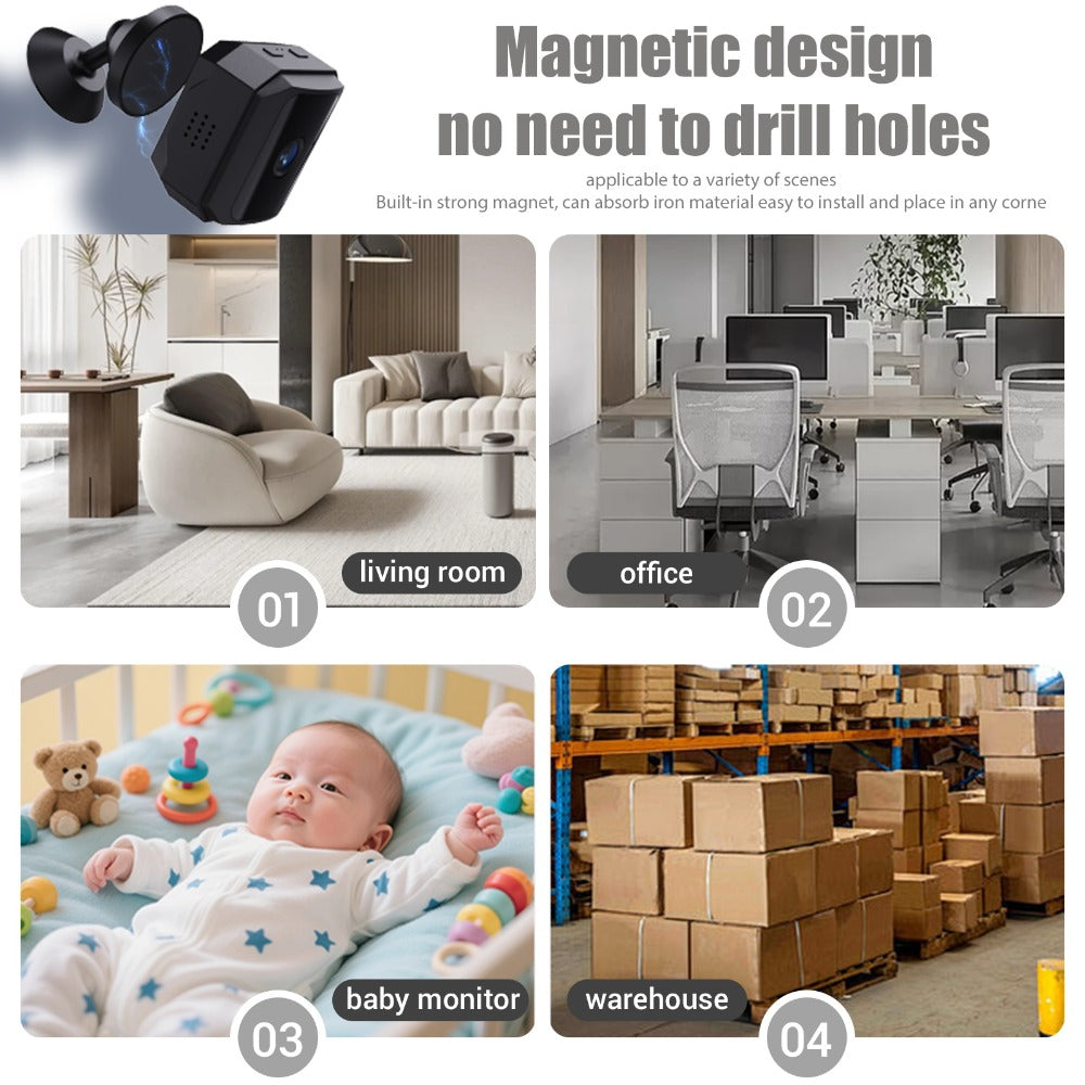 Security Camera Mini Plug-In Black Model with Night Vision, Motion Alerts, Flexible Stem and Local TF Storage