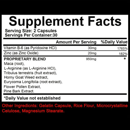 Men's 7-in-1 Performance Capsules 1000mg with L-Arginine, Zinc & Vitamin B6 - Botanical Blend for Energy, Testosterone, Blood Flow & Male Vitality - Stimulant-Free Daily Supplement 60 Count