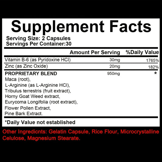 Men's 7-in-1 Performance Capsules 1000mg with L-Arginine, Zinc & Vitamin B6 - Botanical Blend for Energy, Testosterone, Blood Flow & Male Vitality - Stimulant-Free Daily Supplement 60 Count