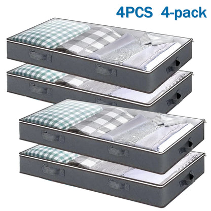 Storage Bag Set, 90L Under-Bed Organizers in 4- or 8-Pack Options with Clear Windows, Two-Way Zippers and Handles