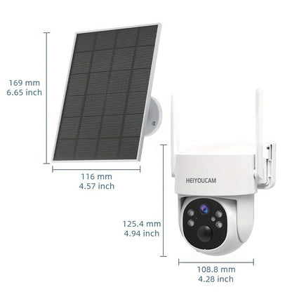 Solar PTZ Security Camera Outdoor 4K Wireless – 360° Pan Tilt Zoom, PIR Motion Detection Alarm, Full Color Night Vision, Two-Way Audio, SD & Cloud Storage, Easy Install WiFi Camera