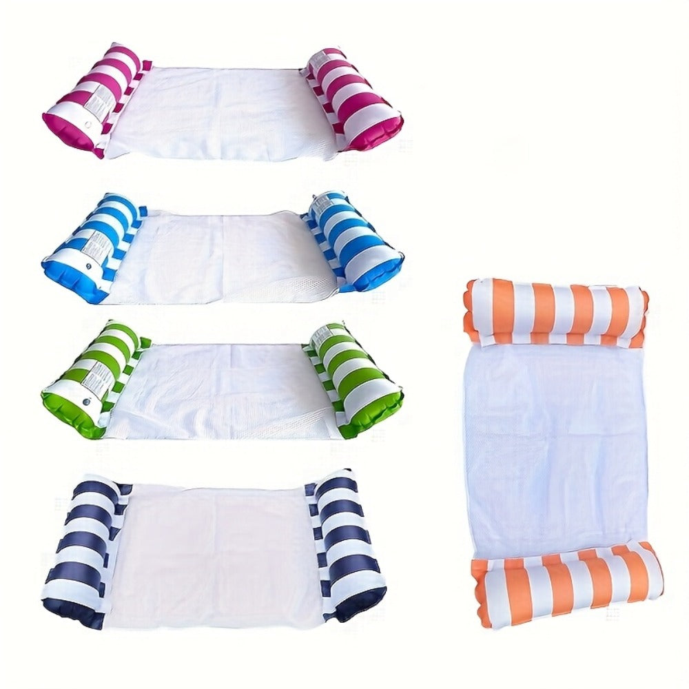 Striped Inflatable Pool Float Hammock Set with Mesh Center and Three-, Eight- or Five-Color Pack Options