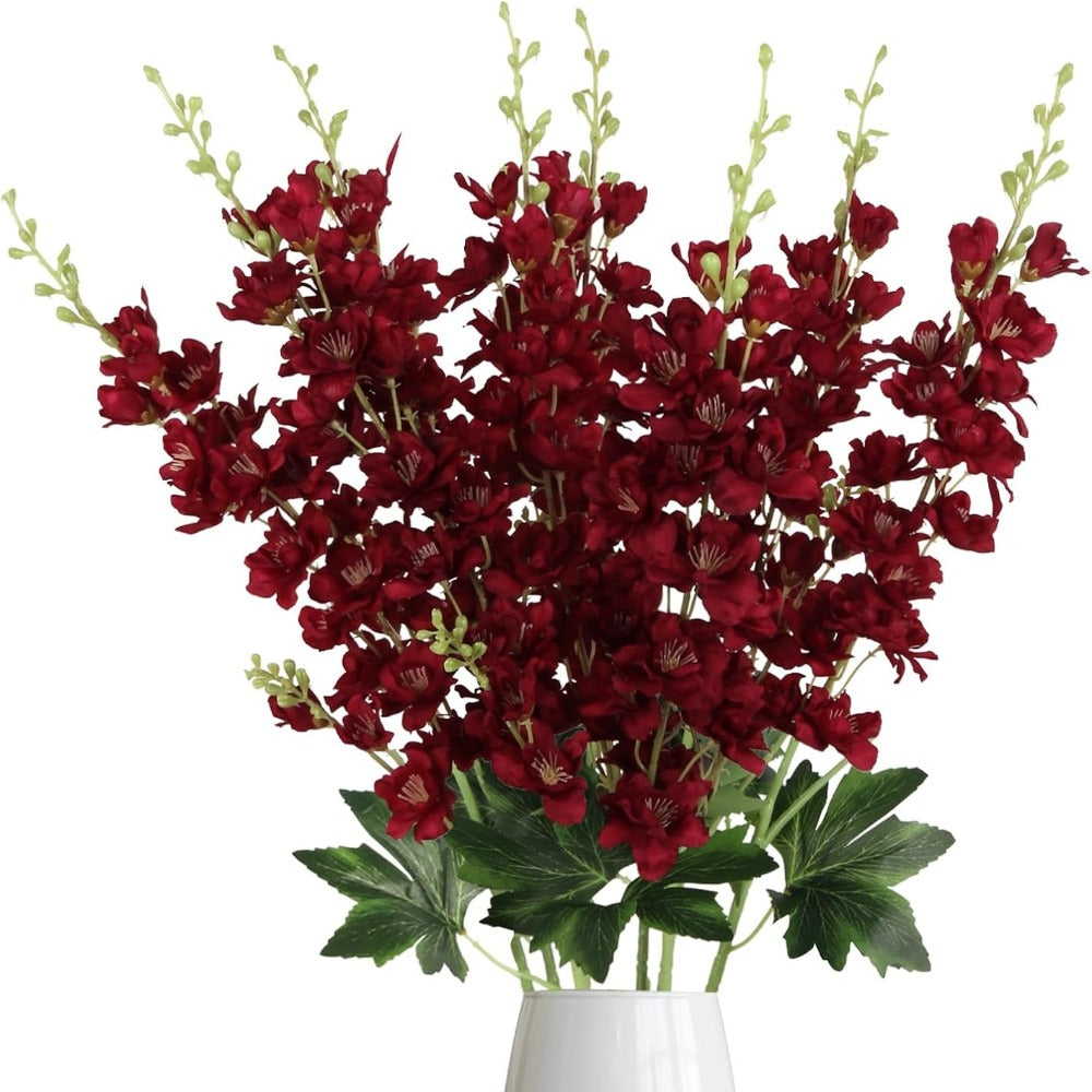Artificial Flowers Eight-Piece Delphinium Larkspur Set with 33.5-Inch Silk Stems in 11 Colors