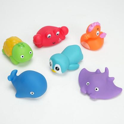 Six-Piece No-Hole Color-Changing Sea Animal Bath Toy Set with Six Shapes for Supervised Water Play