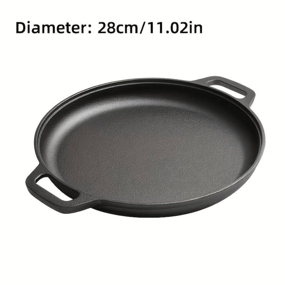 28cm Cast Iron Skillet with Dual Loop Handles and Broad Round Cooking Surface for Oven, Grill or Campfire Use