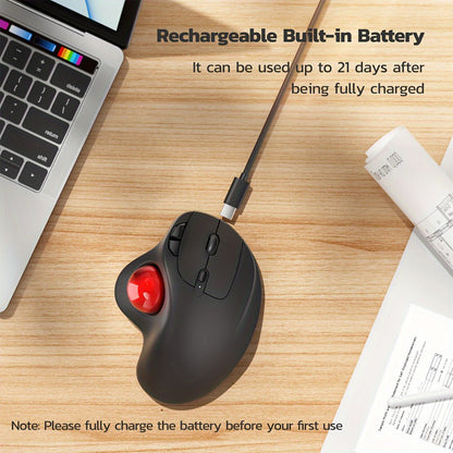 Wireless Trackball Mouse Rechargeable Ergonomic Thumb Control 3 Device Connection 2.4G USB Receiver Bluetooth 4 DPI Settings Precise Smooth Tracking Compatible with PC Laptop Mac Windows