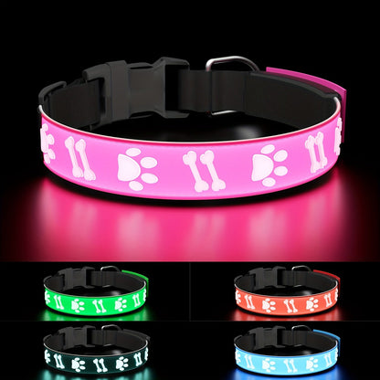 LED Dog Collar USB Rechargeable – 15 Light Modes Adjustable Glow Safety Collar for Nighttime Walks, Soft 3D Flash Pattern Pet Collar, XS–L, Blue, Pink, Red, Black, Green