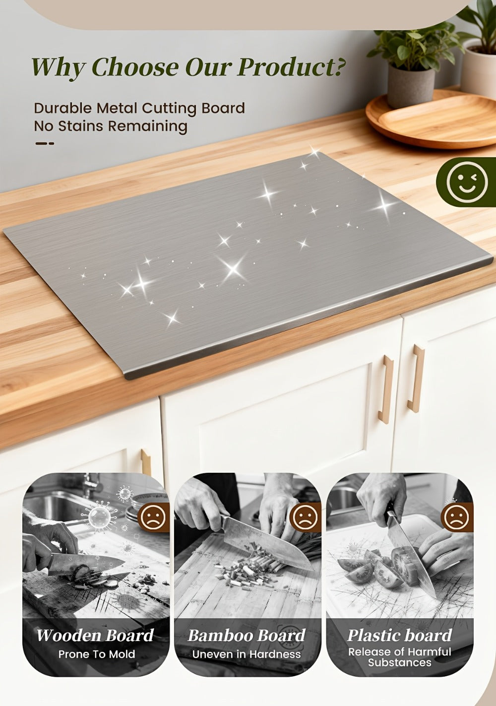 Stainless Steel Cutting Board & Rolling Pastry Board – Non-Slip Kitchen Prep Mat with Butcher Block Surface