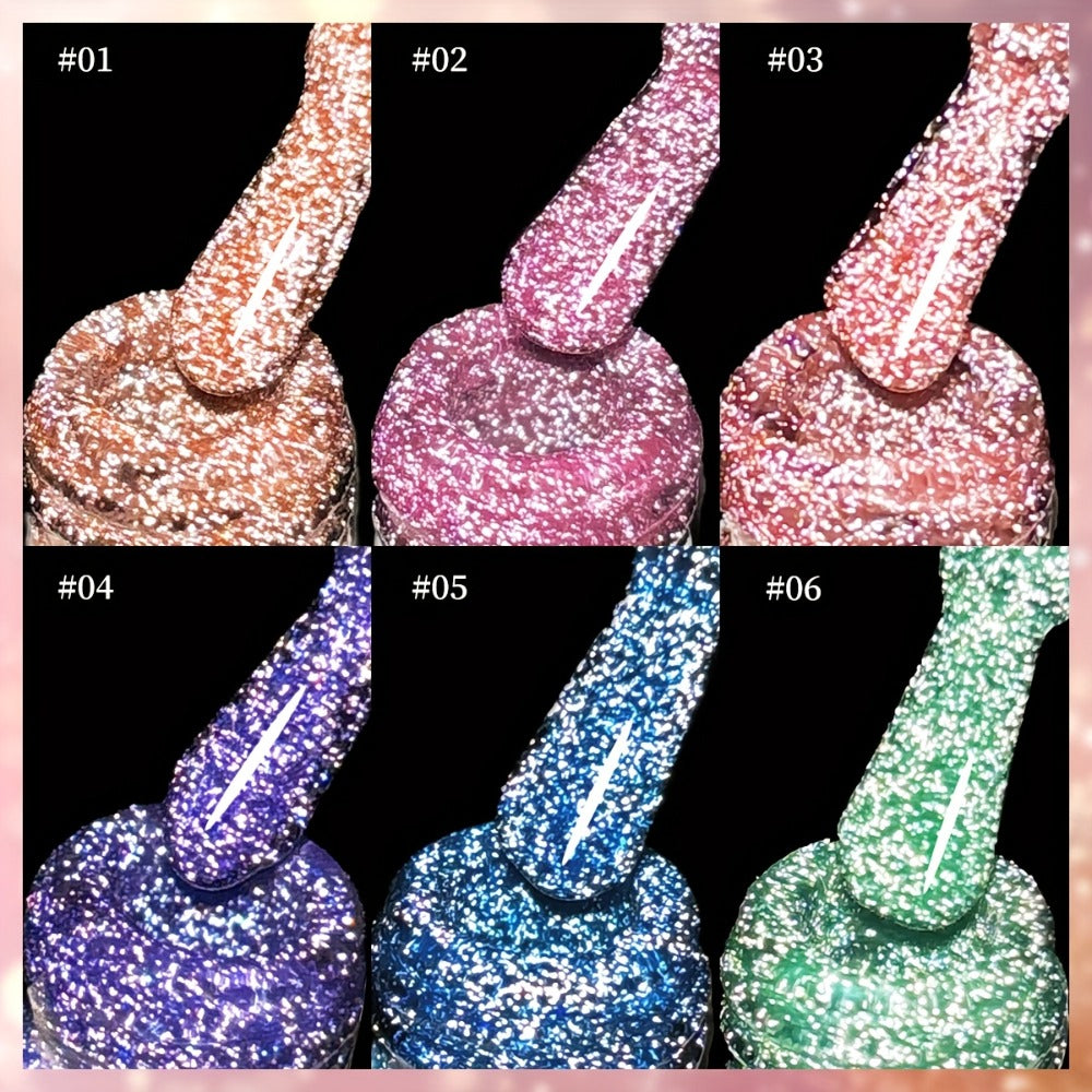 Gel Nail Polish Set with XEIJAYI Label, 6 Crushed Starlight Glitter Colors in 0.51oz Bottles