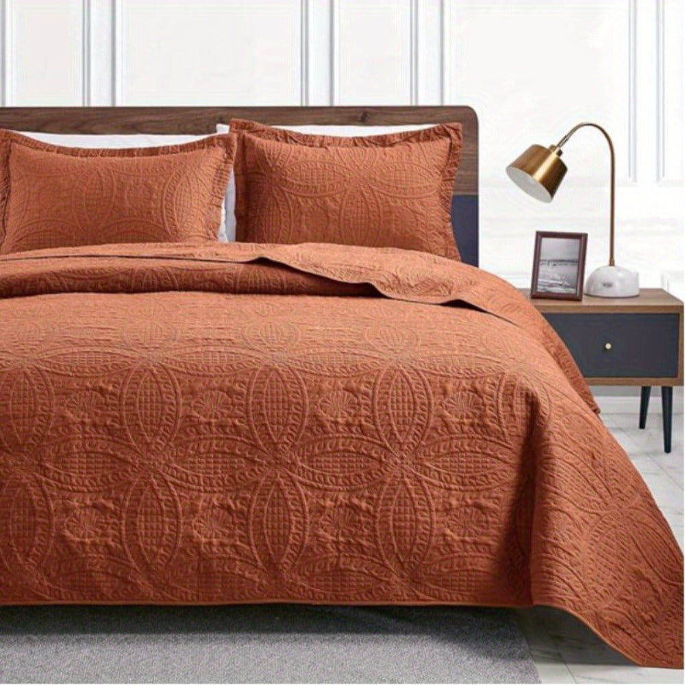 Three-Piece Lightweight Microfiber Quilt Set with Pillow Shams in Ten Size and Color Options