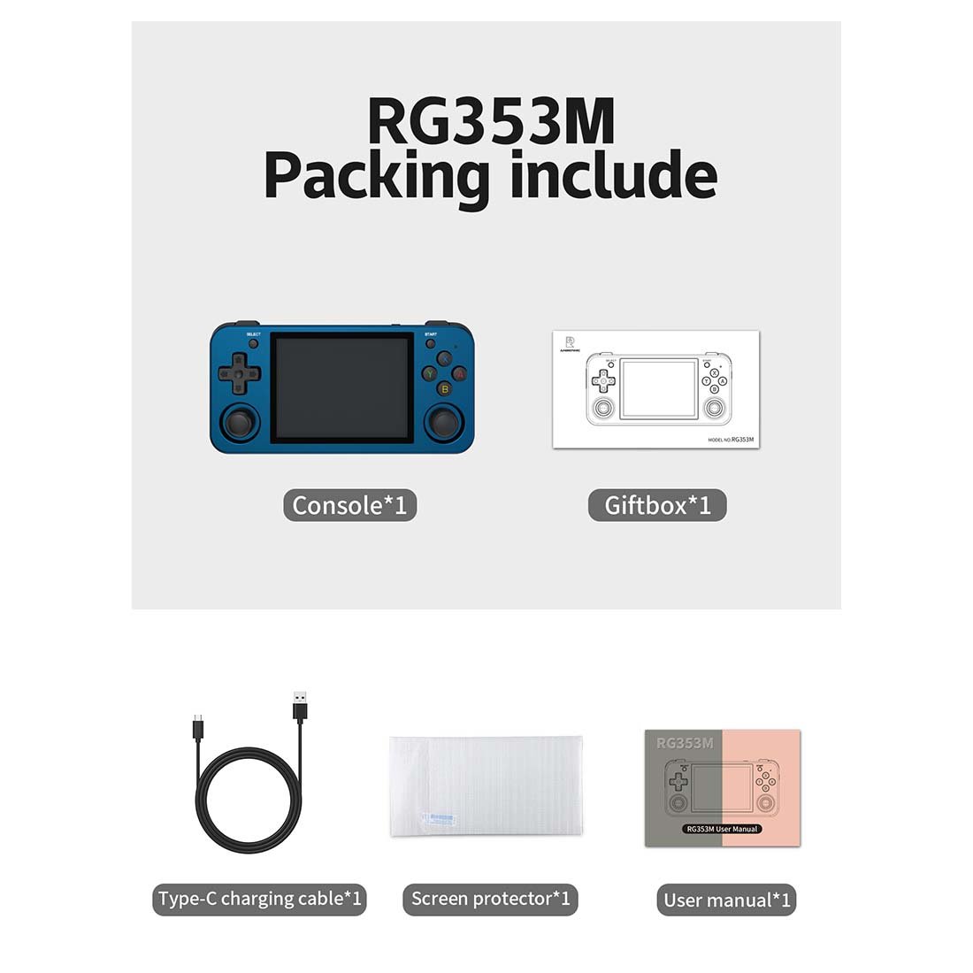 Handheld Game Console Anbernic RG353M with 3.5-Inch IPS OCA Full-Lamination, 640x480, Multi-Touch, 16GB+64GB Options, 3500mAh Battery