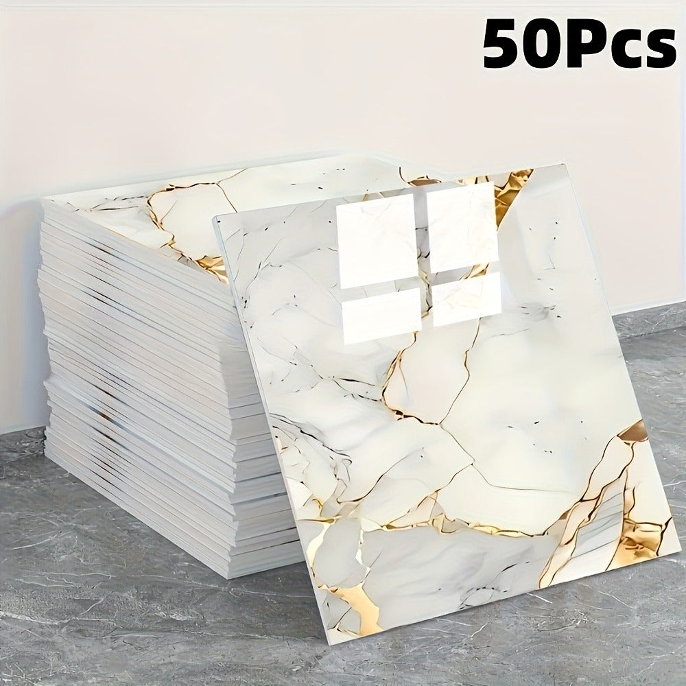 11.81-Inch Square Marble-Pattern Peel-and-Stick Wall Tiles in 50- or 100-Piece Design Options