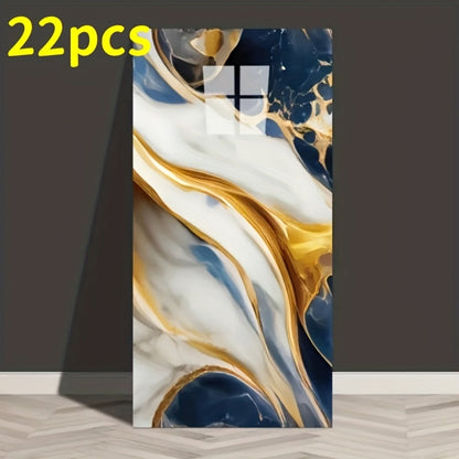 Self-Adhesive Waterproof PVC Wall Sticker 22pcs Peel and Stick Marble Boho Wallpaper 11.81x23.62in Oil Resistant for Kitchen Bathroom Living Room Bedroom Decor