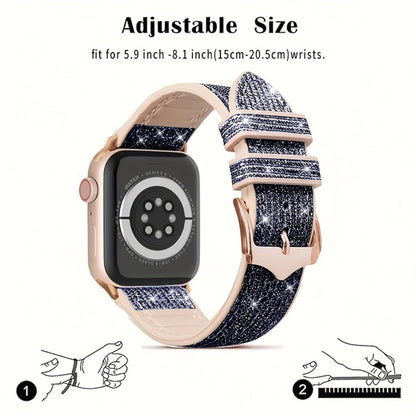Rhinestone Mesh Watch Band and Matching Case Set for Apple Watch in 19 Color-and-Size Options