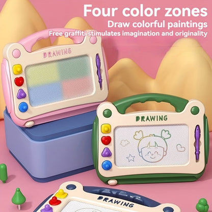 Kids Magnetic Drawing Board with Four Shape Stamps, Slide Eraser, Folding Legs and Blue, Green or Pink Options