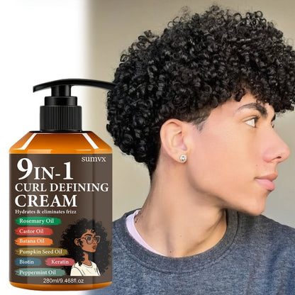 280ml 9-in-1 Curl Defining Cream in Pump Bottle with Pictured Botanical Ingredient Blend for Wavy Hair