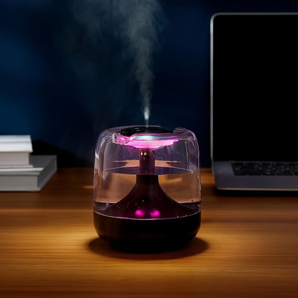 USB Humidifier with 7-Color Night Light – Silent 26dB Double Mist Visible Water Tank 24-Hour Runtime for Bedroom Living Room Office Desktop Home Decor Gift
