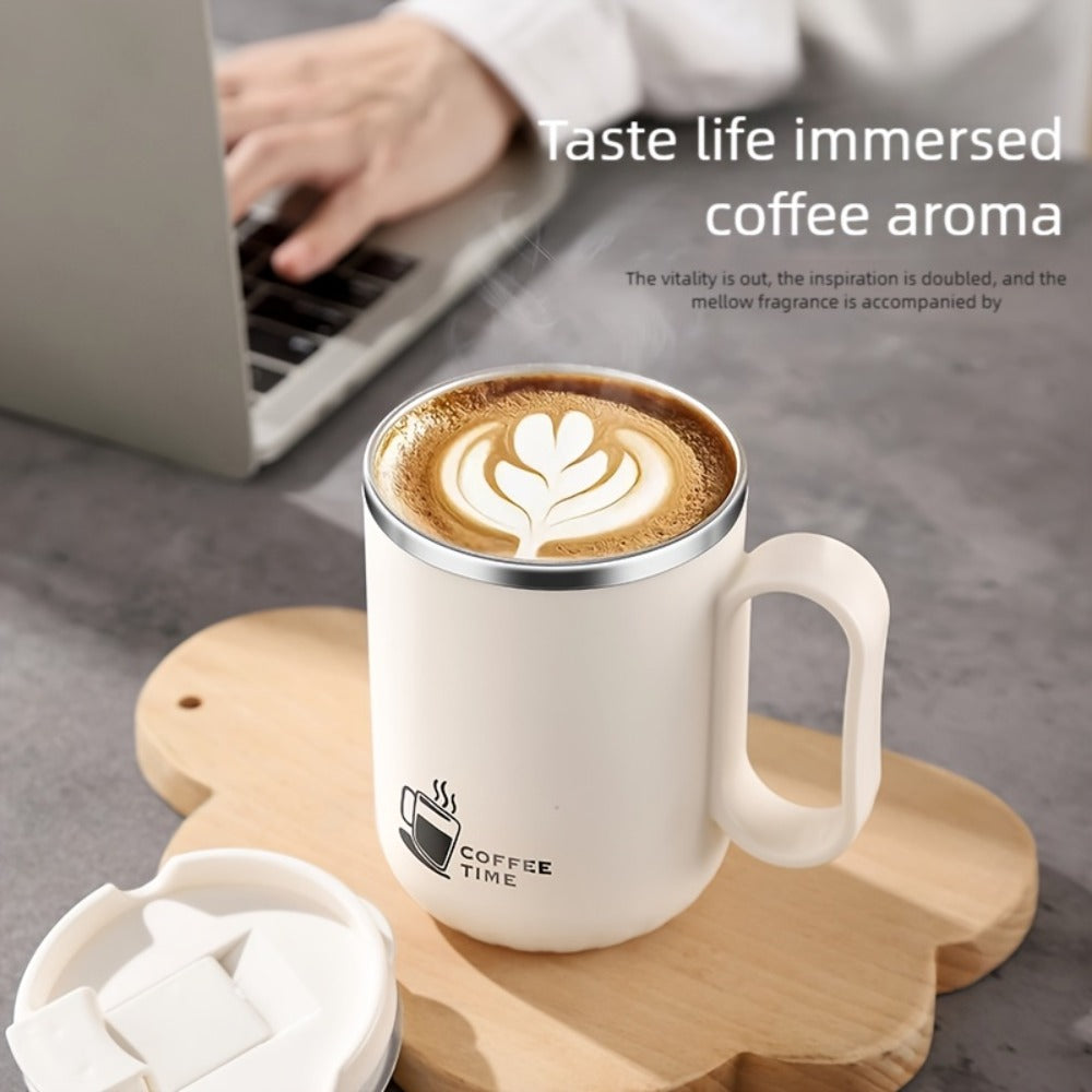 500ml Covered Stainless Steel Coffee Travel Mug with Handle in White, Black, Red, Grey or Brown