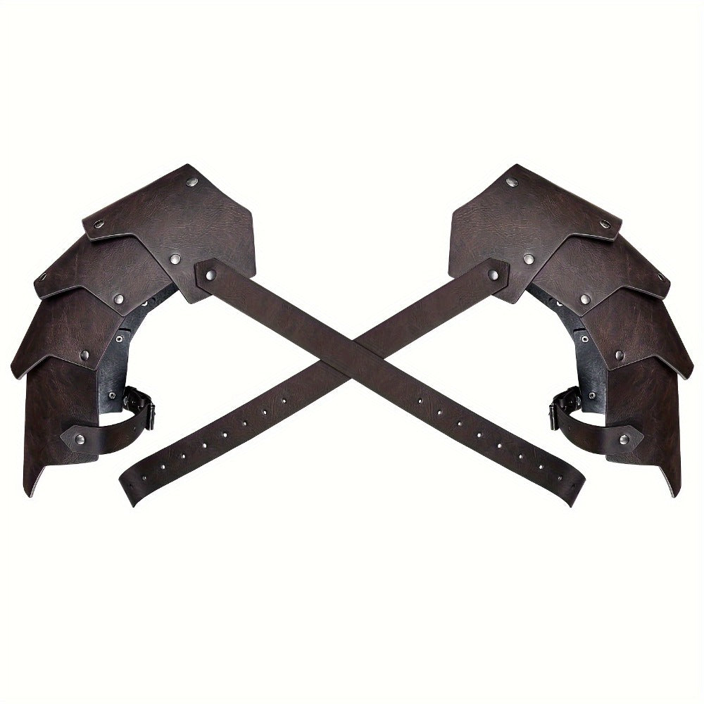 Medieval Costume Shoulder Armor Pair with Layered Riveted Panels, Cross-Back Straps and Three Checkout Colors